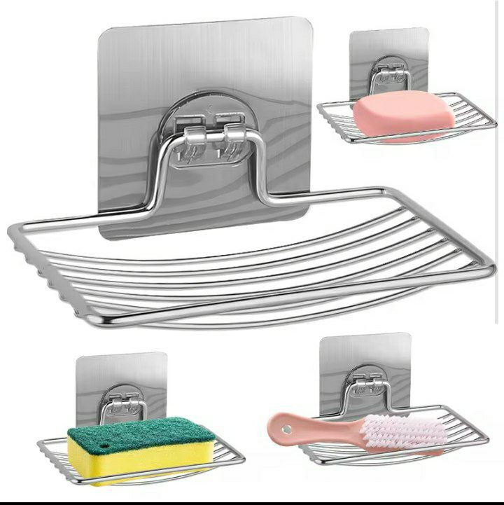 Porte-savon en acier inoxydable, boîte à savon de vidange de salle de bains, porte-éponge à savon sans perçage, rangement de savon, plateau automatique, essentiels de salle de bains