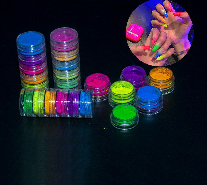 Poudre fluorescente de 6 bouteilles de poudre nacrée 12 couleurs ensemble bricolage peinture aquarelle décorative faite à la main pour nail art
