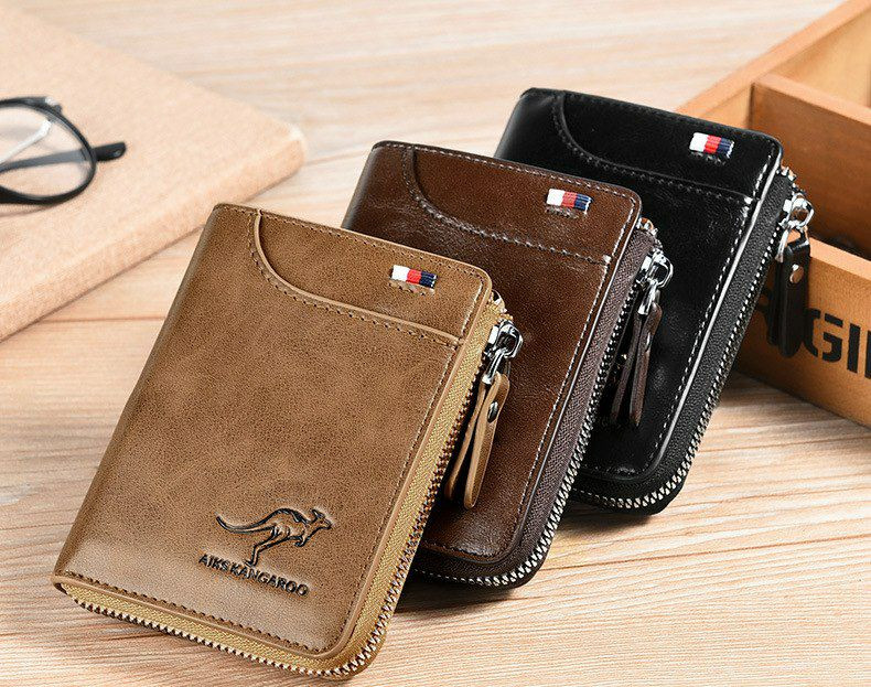 Portefeuille antimagnétique en cuir  pour hommes avec fermeture éclair, porte cartes, a deux volets avec pince a billets,  Carte anti-Theft