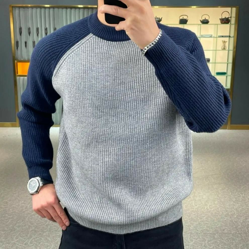 Pull à cou rond mince coréen pour les hommes en automne et hiver, sous-sol décontracté, pull contrasté tendance de marque