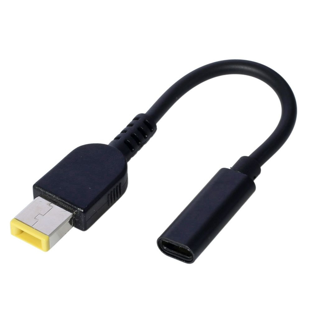 Adaptateur de câble JZK USB-C vers pointe fine pour ordinateurs portables Lenovo, doté d'un connecteur femelle USB Type C et d'un connecteur mâle jaune rectangulaire.