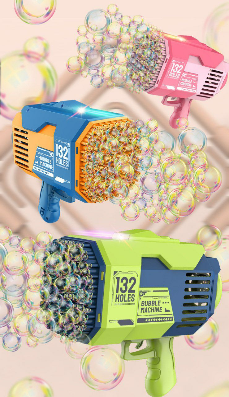 Pistolet a bulles de savon, spécifiquement  un modèle avec 132 trous, machine à bulles à chaud à  Toys pour enfants entièrement automatique Bazooka adaptes pour animer les fêtes, les anniversaires ou 